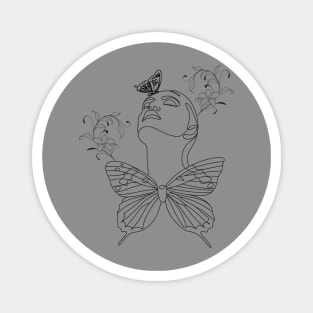 Minimal line art woman with butterfly Magnet